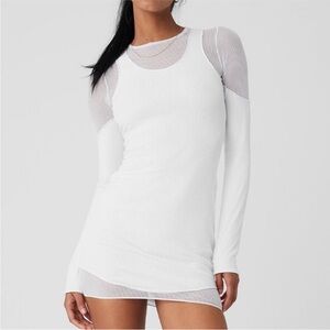 ALO | Striped Mesh Synergy Long Sleeve Dress